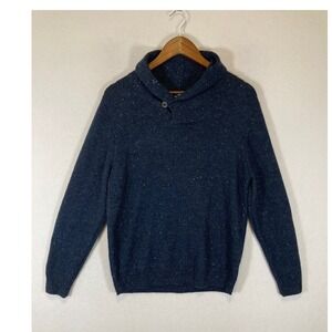 Grandpa Core Grayson & Dunn Mens M Navy Speckled Wool Shawl Neck Sweater